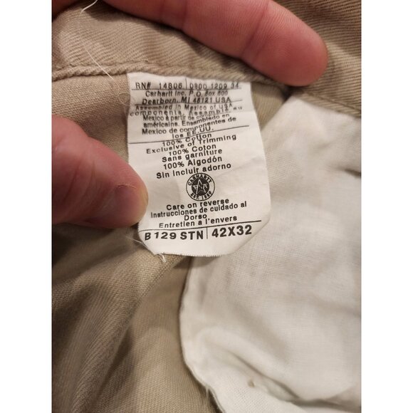 Carhartt Pants Cotton Khaki B129STN Mens 42x32 Flat Front Pockets - Picture 6 of 9